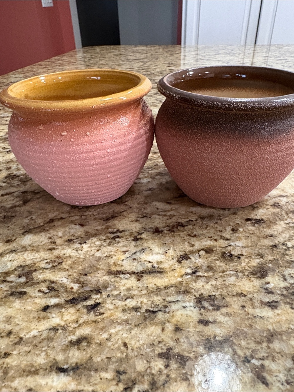 Set of Two Textured Ceramic Planters - Pink and Brown